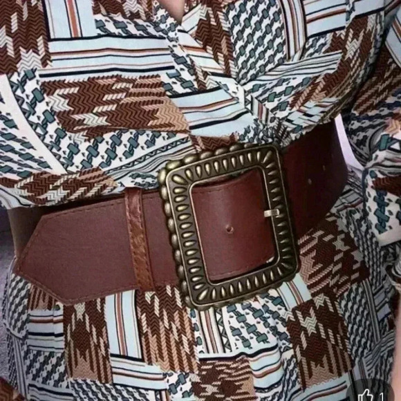 Western Boho Brown Vegan Leather Wide Oversized Belt - Picture 4 of 6